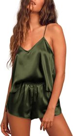 Ekouaer Satin Sleepwear for Women Silk Soft Lingerie Pajamas Cami Shorts Set Grey - Image 2